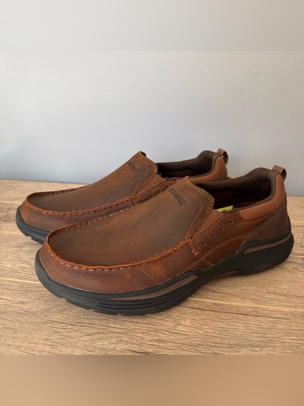 SKECHERS Seveno Brown Leather Memory Foam Leather Air-Cool Relax Fit Slip On 11